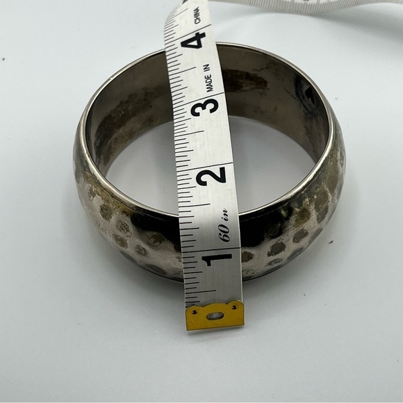 Chunky Silver Toned Hammered Bangle Bracelet 11/2" W Heart Logo Cutout Inside - Picture 4 of 4